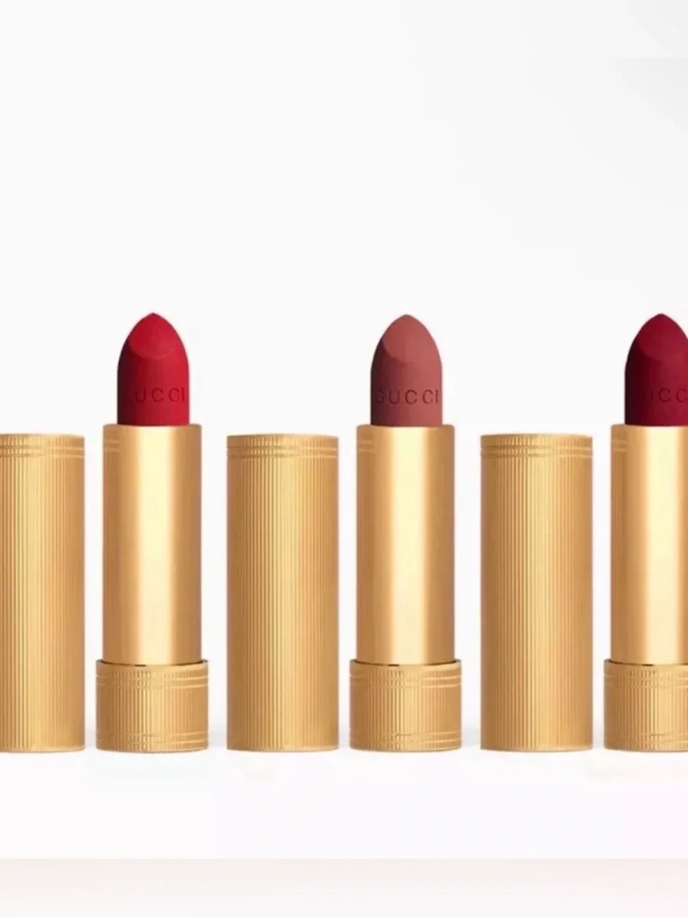 Gucci Travel Size Matte Lipstick Set — Gold Case with Deep Red Shade